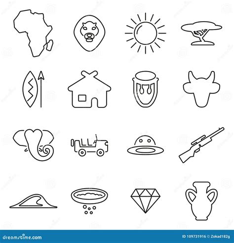 Africa And African Culture Icons Thin Line Vector Illustration Set Stock