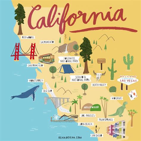 California Travel California Travel Road Trips Illustrated Map