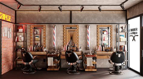 Barbershop Working Place Interior 3d Illustration Stock Photo