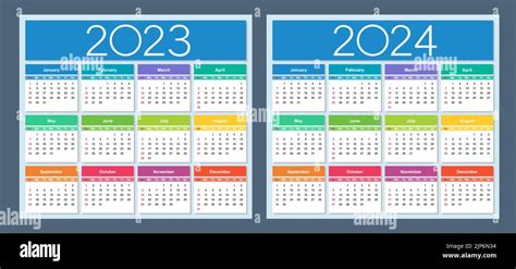 Colorful Calendar For 2023 And 2024 Years Week Starts On Sunday