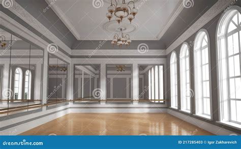 Large Empty Hall With Wooden Floors Large Windows And Mirrors Dance