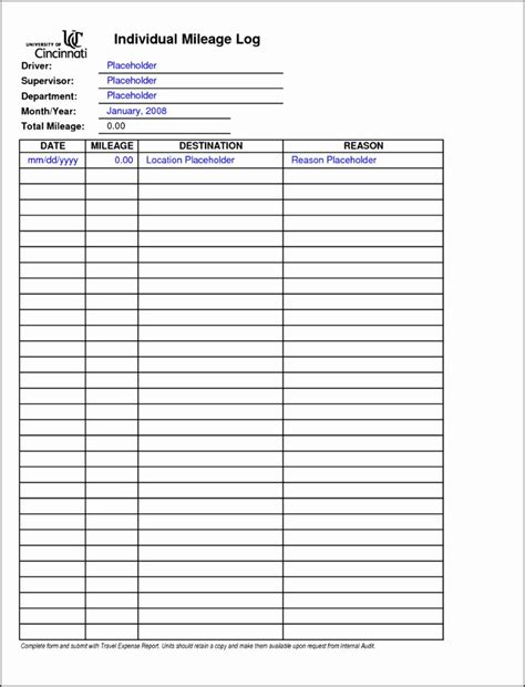 Printable Vehicle Mileage Log Template With Regard To Vehicle Fuel