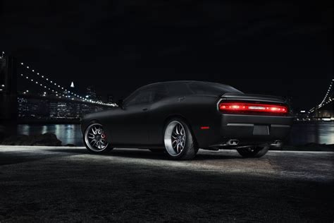 Hd Wallpaper Dodge Challenger Black Muscle Car Bridge Town Metropolis Night