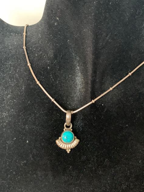 Vintage Sterling Silver Turquoise Pendant Necklace Artisan Etsy Canada