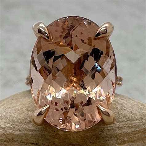 Oval Morganite Statement Ring With Diamond Shank And Side Halo Ls5394
