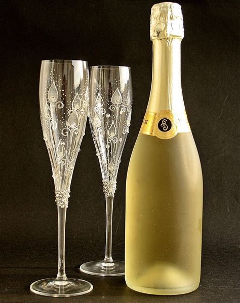 Crystal Wedding Glasses Champagne Flutes Hand Painted Set Of 2 Etsy Crystal Glasses Wedding
