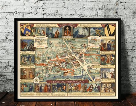 Stratford Upon Avon Map Pictorial Map Fine Print On Paper Or Etsy