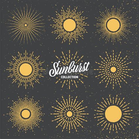 Vintage Grunge Sunburst Sunset Beams Hand Drawn Bursting Sun Light