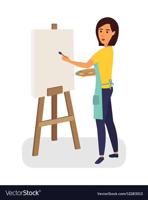 Female Painter Drawing On A Canvas Creative Vector Image