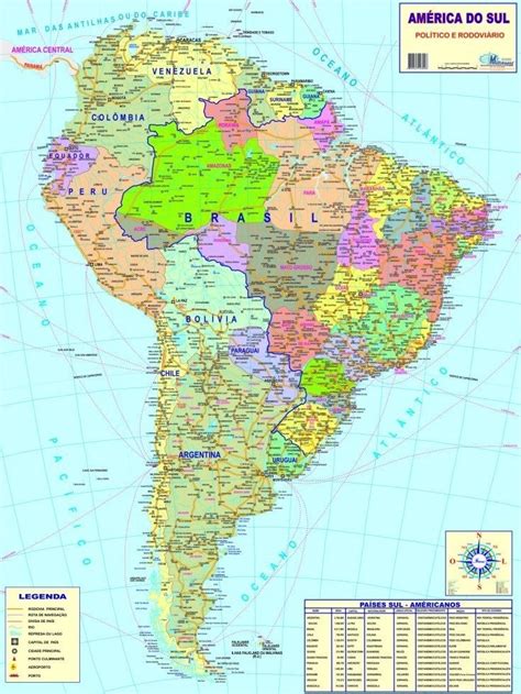 Mapa Da Am Rica Do Sul Pol Tico X Cm Frete Gr Tis R Em Mercado Livre