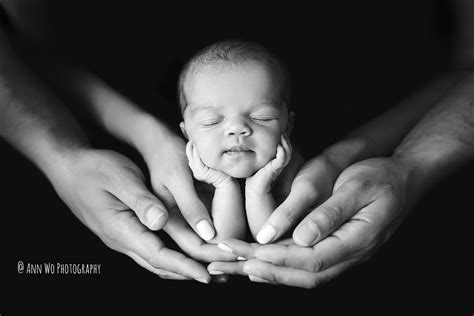 Adorable Newborn Baby In Parents Hands Black And White Parents Newborn
