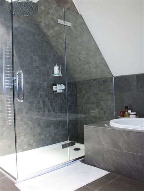 Most small full bathrooms measure about 40 square feet. Slanted Ceiling Shower | Houzz