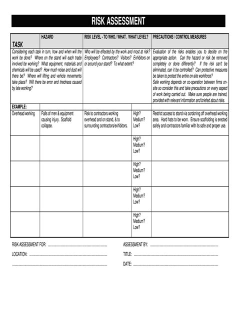Printable Risk Assessment Forms