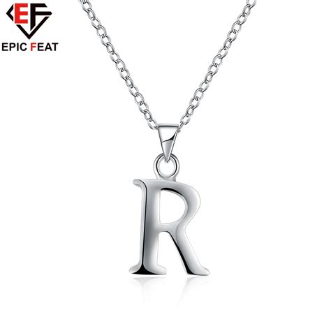Epicfeat 2017 English Alphabet R Silver Necklace Word Letter R Pendant Chain Necklace For Girls