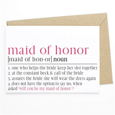 Funny Maid Of Honor Proposal Card Maid Of Honor Definition Etsy
