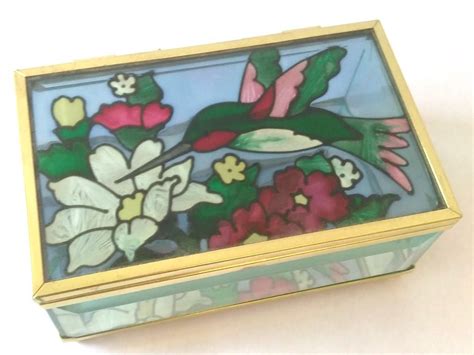 Vintage Jewelry Box Stained Glass Jewelry Box Hummingbird Etsy