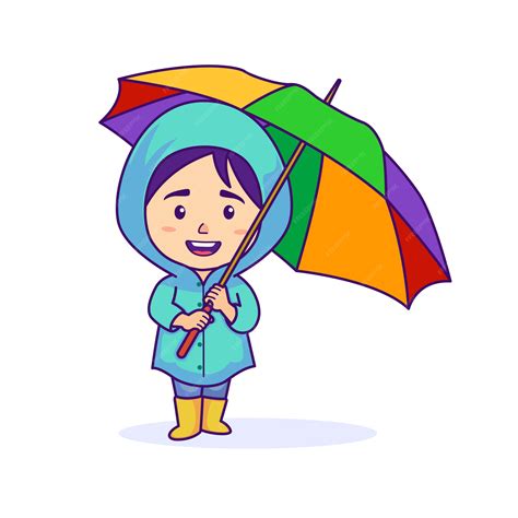 Premium Vector Girl Wearing Raincoat And Holding Umbrella