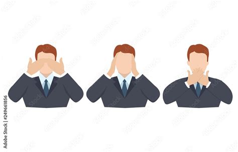 Man Covering Eyes Ears And Mouth With Hands As Looking Like The Three