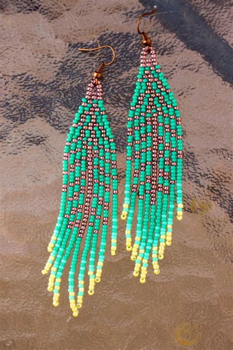 4Seed Beaded Feather EarringNative Indian Style Etsy Seed Bead