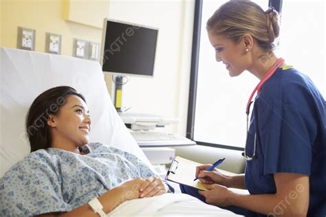 Nurse Talking To Female Patient On Ward Background Surgeon Caucasian Asian Background Image