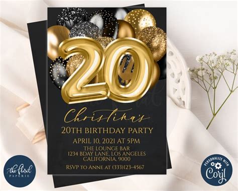 paper and party supplies invitations twentieth birthday photo invite 20th birthday invitation