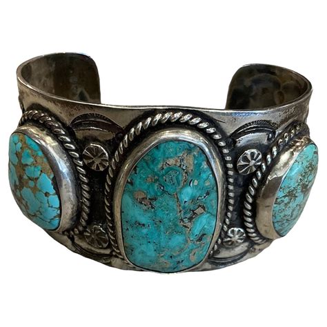 Jc Native American Navajo Sterling Morenci Turquoise Sunburst Cuff At