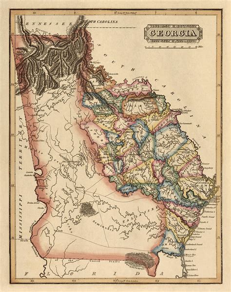 Antique Map Of Georgia By Fielding Lucas Circa 1817 Drawing By Blue
