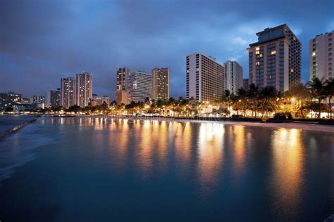 Waikiki Beach At Night Stock Photo Image Of Shore City 12370114