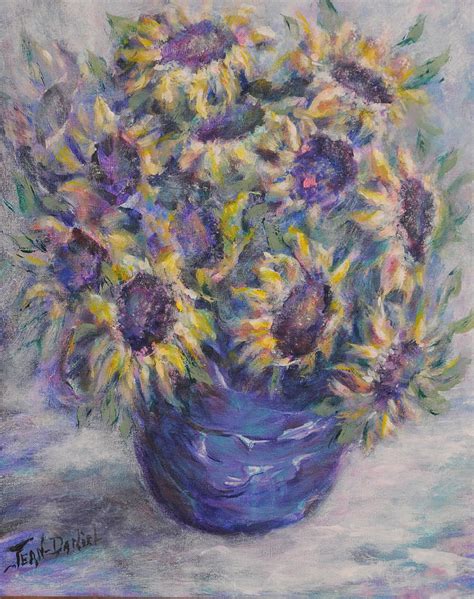 Sunflowers In Blue Vase Painting By Jean Daniel