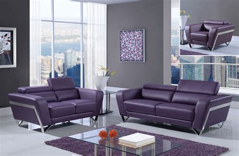 Purple Leather Living Room Set U7120