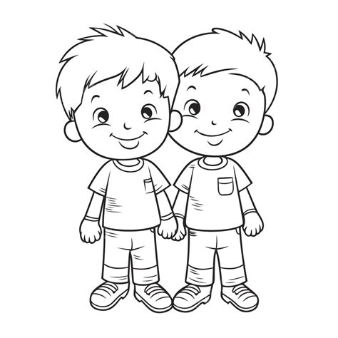 Dibujo De Dos Hermanos Para Colorear Páginas Niños Esbozar Boceto
