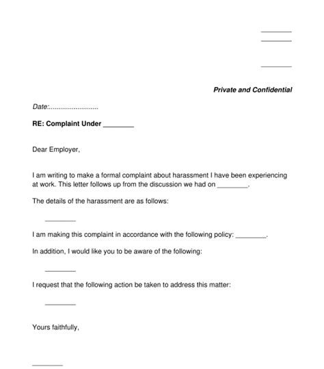Letter About Workplace Harassment Sample Template