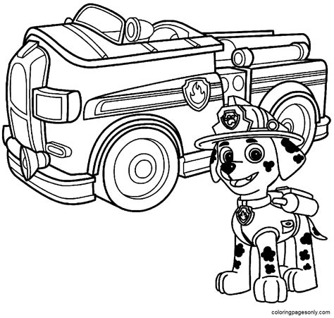 Paw Patrol Marshall Mit Feuerwehrauto Malvorlage Kostenlose