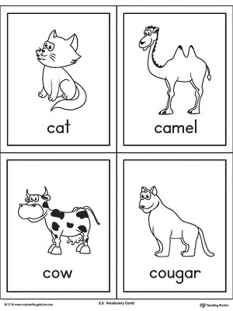 letter  words  pictures printable cards cat camel  cougar