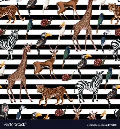 Seamless Pattern With Wild Animals Such As Vector Image