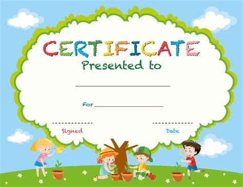 Create an awesome certificate with our range of stunning templates. Certificate template with kids planting trees - Download ...