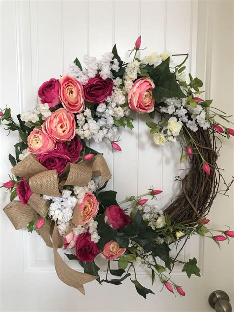 Spring Rose Wreath With Dark And Light Pink Roses Mothers Day Wreath