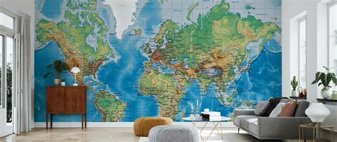 World Map With Roads Made To Measure Wall Mural Photowall