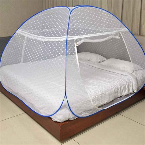 Foldable Polyester Double Bed Mosquito Net Embroidery White