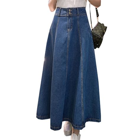 Exotao High Waist Maxi Jeans Skirt For Women Oversized A Line Saias 2017 Autumn Casual Denim