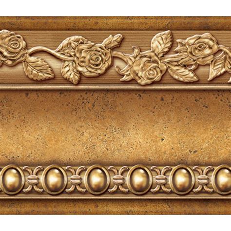 Flower Molding Peel And Stick Wall Border Easy To Apply Gold Brown