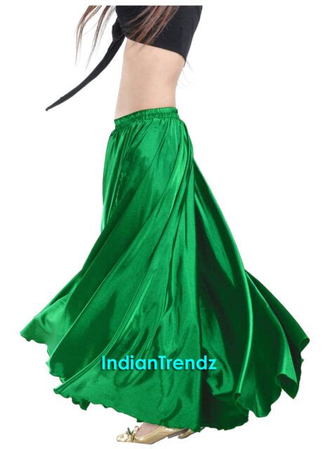 Green Satin Skirt 360 Full Circle Long Swing Belly Dance Costumes Tribal Maxi Ebay
