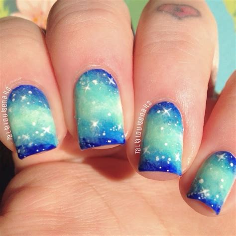 Turquoisey Blue Galaxy Nails Nail Art By Talia Louise Nailpolis