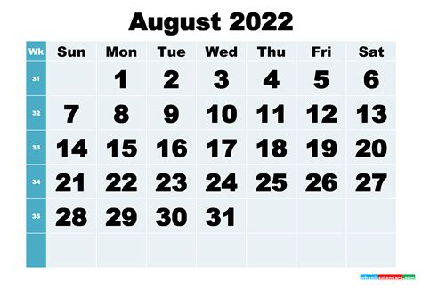 August 2022 Calendar Printable Word Printable World Holiday