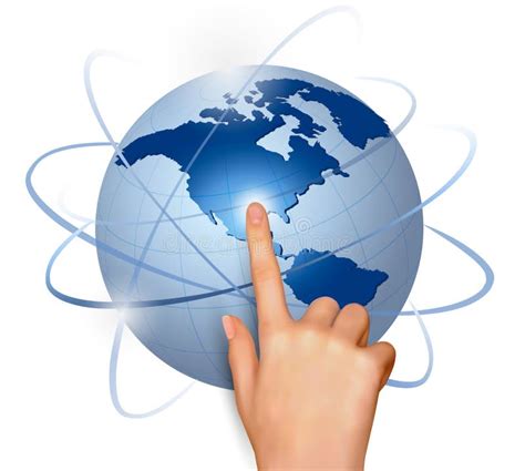Finger Touching World Map On A Touch Screen Vecto Stock Vector