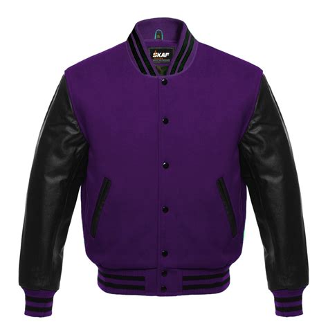 Letterman Varsity Jacket Wool And Real Leather Purpleblack Skaf Impex