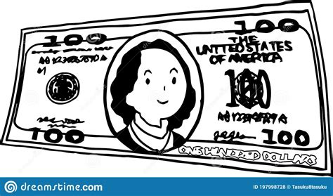 Deformed Cute Hand Painted 100 Us Dollar Banknote Outline Stock Vector
