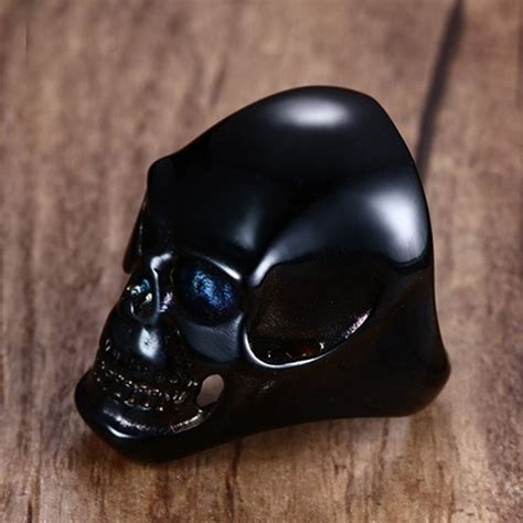 Mens Large Heavy Stainless Steel Black Skull Ring For Men Vintage