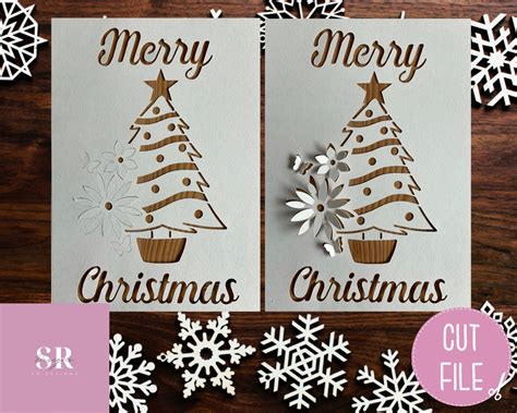 Svg 3d Pop Up Christmas Card Christmas Tree Card Merry Etsy Uk