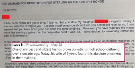 Father Sends Daughter’s Ex A Letter To Demand Restitution For Stealing Her Virginity